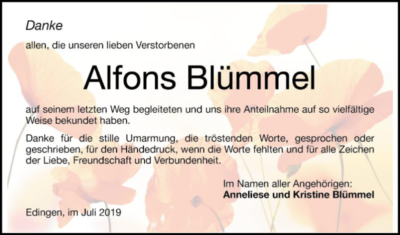  Traueranzeige für Alfons Blümmel vom 27.07.2019 aus Mannheimer Morgen