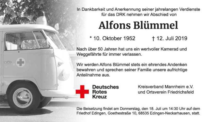  Traueranzeige für Alfons Blümmel vom 16.07.2019 aus Mannheimer Morgen