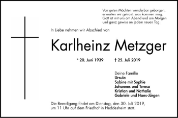 Traueranzeige von Karlheinz Metzger von Mannheimer Morgen