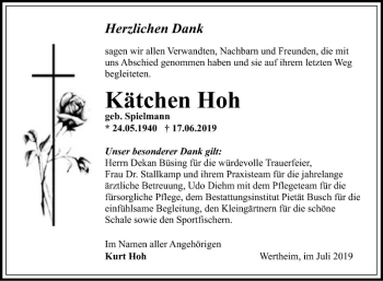 Traueranzeige von Kätchen Hoh von Fränkische Nachrichten
