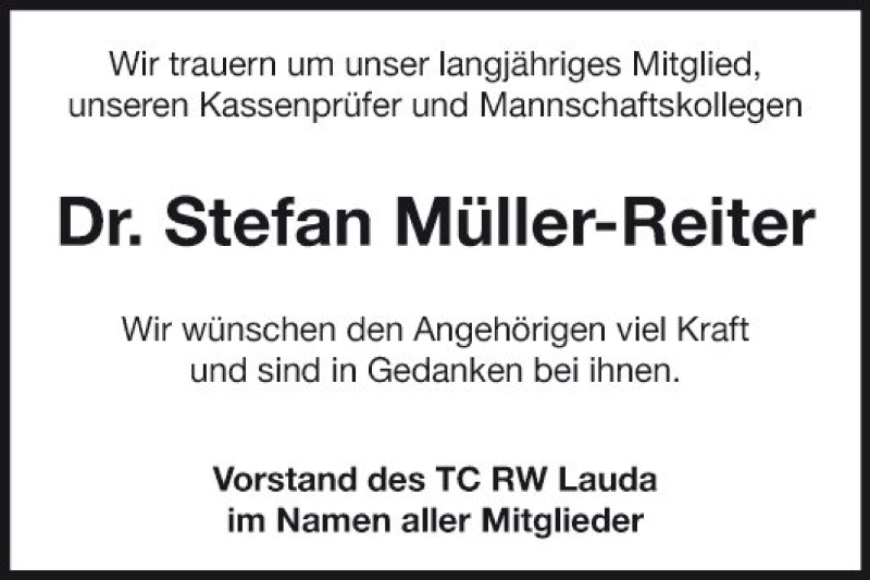  Traueranzeige für Stefan Müller-Reiter vom 25.07.2019 aus Fränkische Nachrichten
