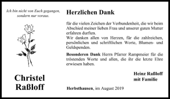 Traueranzeige von Christel Raßlooff von Fränkische Nachrichten