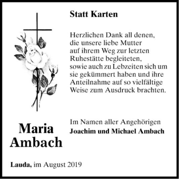 Traueranzeige von Maria Ambach von Fränkische Nachrichten