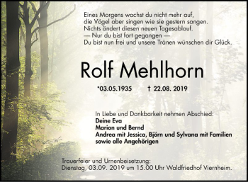 Traueranzeige von Rolf Mehlhorn von Mannheimer Morgen