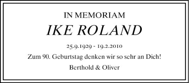  Traueranzeige für Ike Roland vom 25.09.2019 aus Mannheimer Morgen