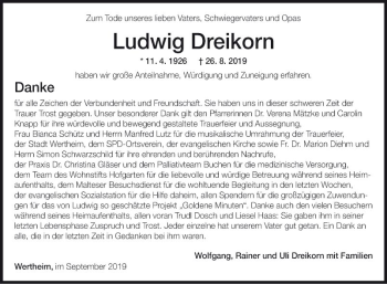 Traueranzeige von Ludwig Dreikorn von Fränkische Nachrichten