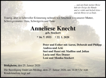 Traueranzeige von Anneliese Knecht von Fränkische Nachrichten