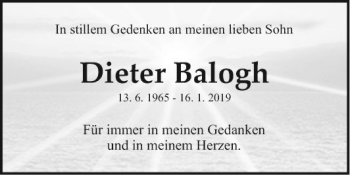 Traueranzeige von Dieter Balogh von Fränkische Nachrichten