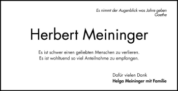 Traueranzeige von Herbert Meininger von Mannheimer Morgen