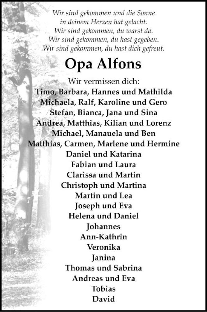  Traueranzeige für Alfons  vom 27.10.2020 aus Fränkische Nachrichten