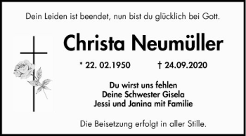 Traueranzeige von Christa Neumüller von Mannheimer Morgen