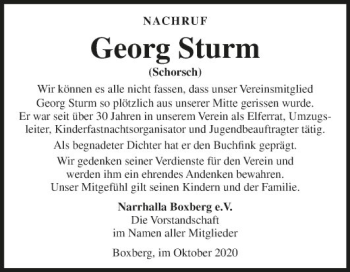 Traueranzeige von Georg Sturm von Fränkische Nachrichten