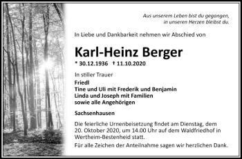 Traueranzeige von Karl-Heinz Berger von Fränkische Nachrichten