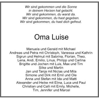 Traueranzeige von Luise Fertig von Fränkische Nachrichten