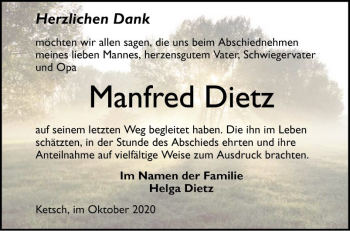 Traueranzeige von Manfred Dietz von Schwetzinger Zeitung