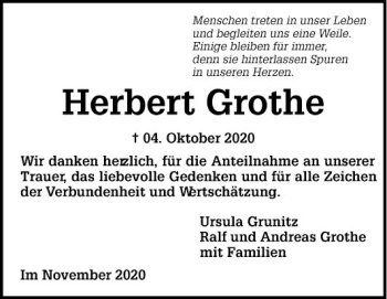 Traueranzeige von Herbert Grothe von Mannheimer Morgen