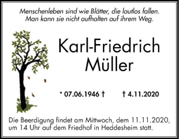 Traueranzeige von Karl-Friedrich Müller von Mannheimer Morgen