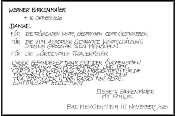 Traueranzeige von Werner Birkenmaier von Fränkische Nachrichten