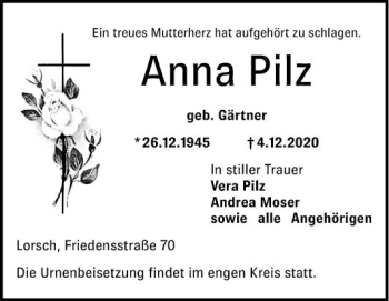Traueranzeige von Anna Pilz von Bergsträßer Anzeiger