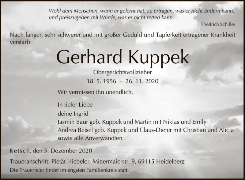  Traueranzeige für Gerhard Kuppek vom 05.12.2020 aus Schwetzinger Zeitung