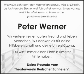 Traueranzeige von Peter Werner von Fränkische Nachrichten