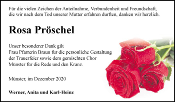 Traueranzeige von Rosa Pröschel von Fränkische Nachrichten
