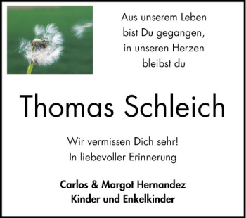 Traueranzeige von Thomas Schleich von Schwetzinger Zeitung