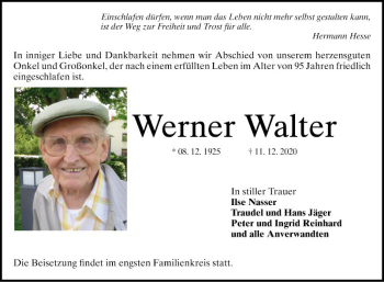 Traueranzeige von Werner Walter von Mannheimer Morgen