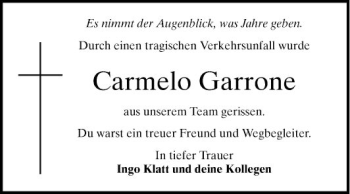 Traueranzeige von Carmelo Garrone von Mannheimer Morgen