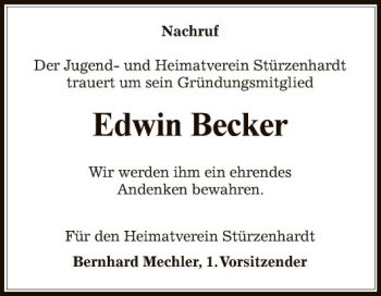 Traueranzeige von Edwin Becker von Fränkische Nachrichten