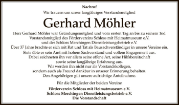 Traueranzeige von Gerhard Möhler von Fränkische Nachrichten