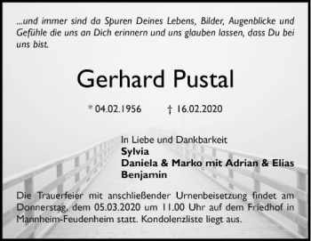 Traueranzeige von Gerhard Pustal von Mannheimer Morgen