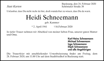 Traueranzeige von Heidi Schneemann von Schwetzinger Zeitung