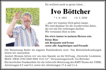 Traueranzeige von Ivo Böttcher von Mannheimer Morgen