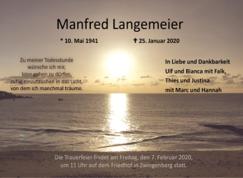 Traueranzeige von Manfred Langemeier von Bergsträßer Anzeiger