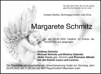 Traueranzeige von Margarete Schmitz von Mannheimer Morgen