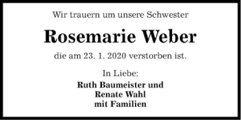 Traueranzeige von Rosemarie Weber von Fränkische Nachrichten