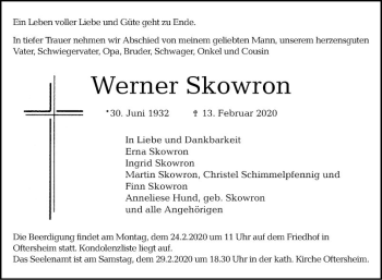 Traueranzeige von Werner Skowron von Schwetzinger Zeitung