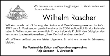 Traueranzeige von Wilhelm Rascher von Bergsträßer Anzeiger
