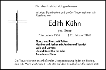Traueranzeige von Edith Kühn von Schwetzinger Zeitung