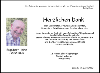 Traueranzeige von Engelbert Heinz von Bergsträßer Anzeiger