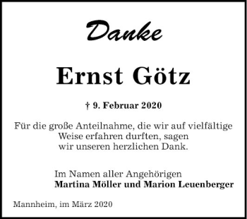 Traueranzeige von Ernst Götz von Mannheimer Morgen