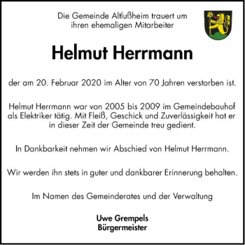 Traueranzeige von Helmut Herrmann von Schwetzinger Zeitung