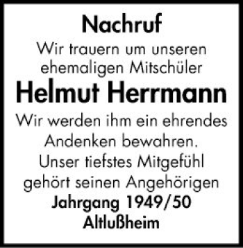 Traueranzeige von Helmut Herrmann von Schwetzinger Zeitung