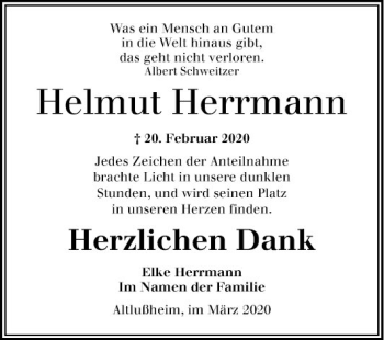 Traueranzeige von Helmut Herrmann von Schwetzinger Zeitung