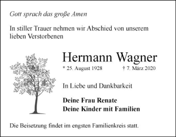 Traueranzeige von Hermann Wagner von Mannheimer Morgen