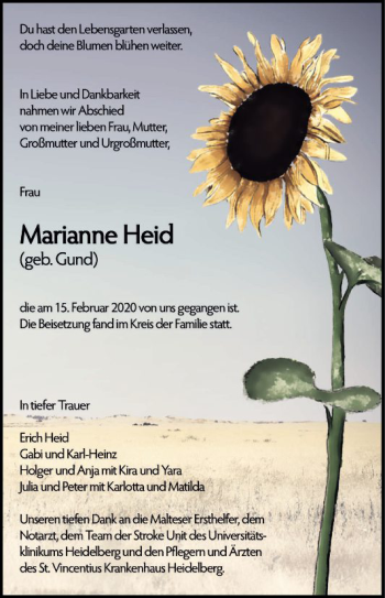 Traueranzeige von Marianne Heid von Schwetzinger Zeitung