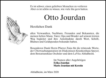 Traueranzeige von Otto Jourdan von Schwetzinger Zeitung