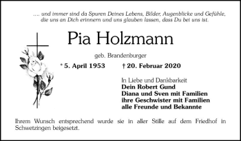 Traueranzeige von Pia Holzmann von Schwetzinger Zeitung