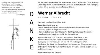 Traueranzeige von Werner Albrecht von Fränkische Nachrichten